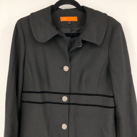 Cynthia Steffe Black Classic Pea Coat | Embroidered Detail - Picture 4 of 6